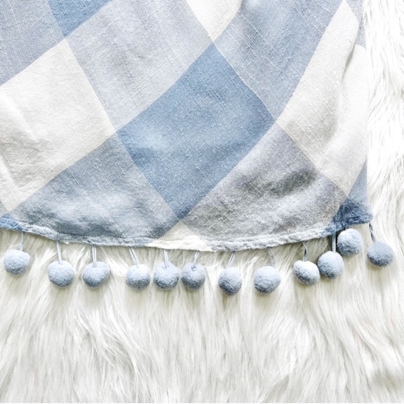 Tularosa Revolve Blue Checkered Plaid Pom Pom Halter Tie Neck Backless Dress - Picture 7 of 14